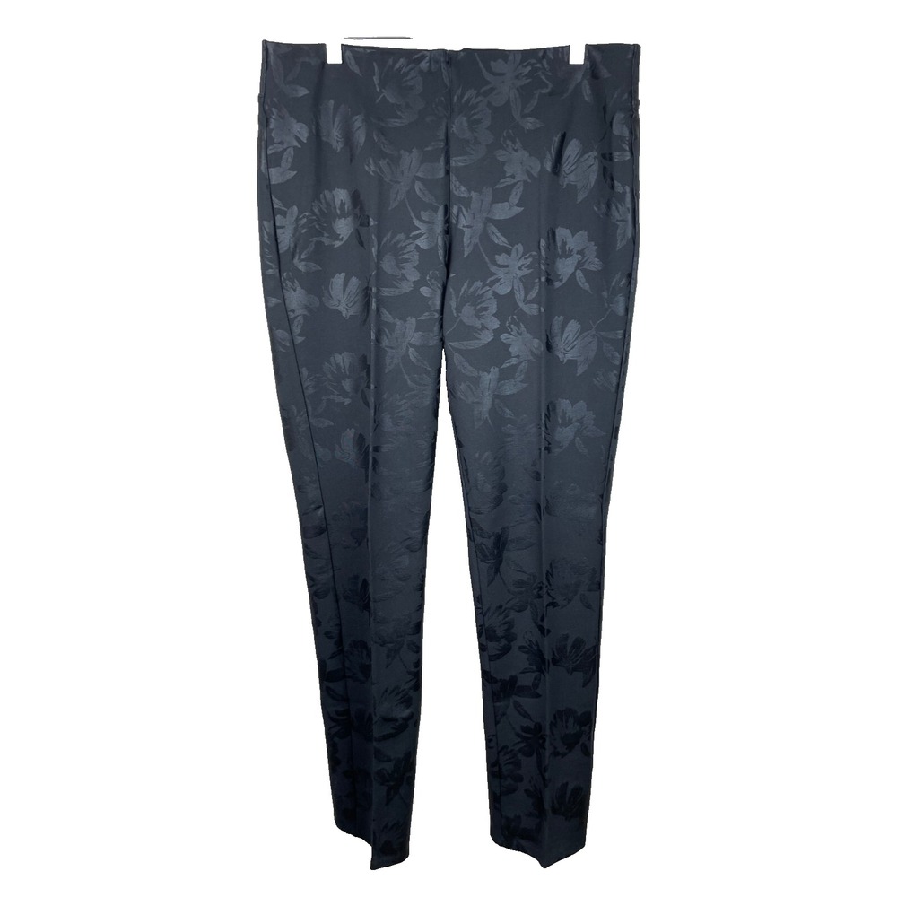 Soft Surroundings Pants Size L Tall Black Floral Straight Leg High Rise Flat TL